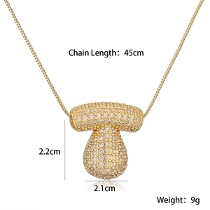 Detail of gold mushroom pendant with crystals, chain length 45cm and weight 9g