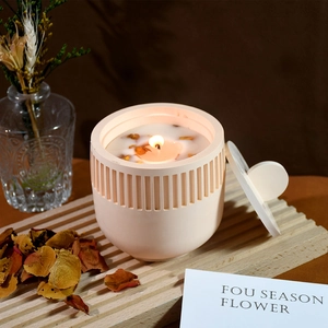 Vertical striped silicone mold for DIY plaster aromatherapy candle jar with ring lid
