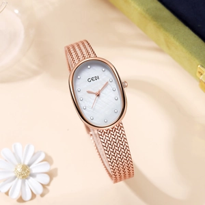 GEDI rose gold women's watch with oval mother of pearl dial and mesh band