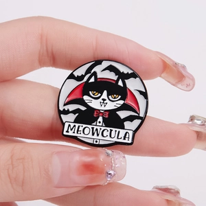 Creative Meowcula vampire cat enamel pin with punk style lettering for clothes