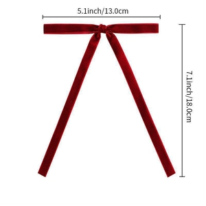 Red velvet Christmas tree bow decoration measures 5.1x7.1 inches on white background