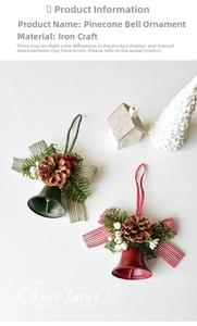 Detailed close-up of iron Christmas bells with pinecones and festive ribbon decor