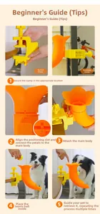 Installation guide for pet tennis ball launcher showing horizontal and vertical mounting