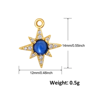 Ciondolo a stella dorato con pietra blu e zirconi, dimensioni 14 mm per 12 mm