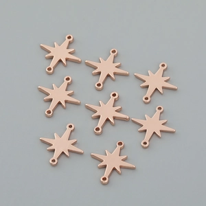 Set of 8 rose gold star-shaped double-ring jewelry connectors for DIY necklaces