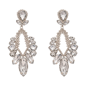 Luxury silver flower hollow teardrop earrings with crystals for women in minimalist style