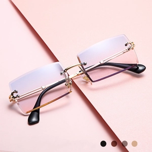 Rimless Sunglasses Metal Frame Gradient Resin Lens UV400 Protection Fashion Square Eyewear For Unisex