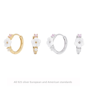 S925 Sterling Silver Flower Hoop Earrings Zirconia Inlaid Sweet Floral Huggie Earrings For Women Elegant Daily Jewelry