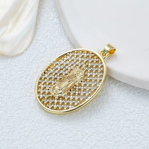 Virgin Mary Pendant Necklace Copper Gold Plated Micro Paved Cubic Zirconia Oval Religious Christian Fashion Jewelry Women