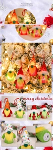 Detail of glowing Grinch Christmas gnome with LED light and red hanging rope