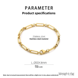 Détail d'un bracelet chaîne trombone doré en acier inoxydable avec dimensions