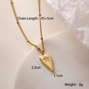 Vintage 18K gold plated heart pendant necklace with star zircon and beaded chain