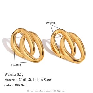 Detailed specs of 18K gold plated stainless steel earrings with wavy matte finish