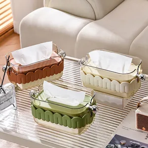 Luxe automatic lifting tissue box in vintage green and cream yellow for home decor