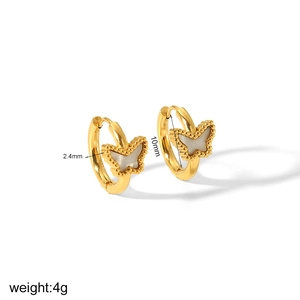 Elegant 18k gold plated titanium steel butterfly hoop earrings with white shell inlay
