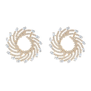 Übertriebene goldene Spiral-Ohrringe mit Kristalleinlage für Damen-Abendschmuck im Set