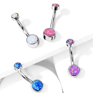G23 titanium belly button rings set with pink white blue and purple opal stones
