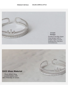 Detail view of double-layered crown ring made of S925 sterling silver with zircon stones