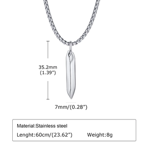 Detailed size specifications of silver stainless steel nail pendant necklace for men and women