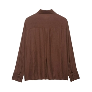 Deep coffee brown long sleeve floral texture shirt with back yoke and button cuffs detail