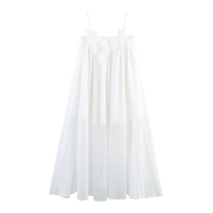 White Camisole Maxi Dress With 3D Flowers Lace Trim Elegant Mesh Sleeveless Long Dress For Women