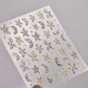 Détails d'autocollants pour ongles lys cristal de glace avec motifs floraux 3D irisés