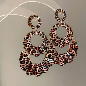 Leopard Print Tiered Drop Earrings With 925 Sterling Silver Earring Post Bohemian Ruffled Circle Hollow Jewelry For Women
