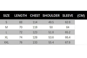 Detailed size chart for winter fleece plaid jacket showing measurements from S to XXL in CM