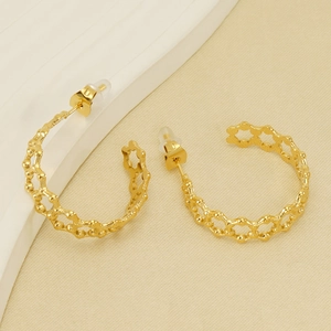 Eleganti orecchini a cerchio a C in oro 18K con design geometrico a nido d'ape esagonale