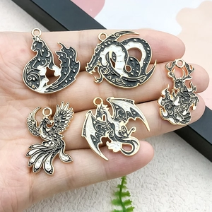 Mythical dragon and phoenix enamel alloy pendants for DIY jewelry crafting on hand