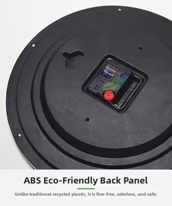 Rear view of 12 inch wall clock showing black quartz movement and eco-friendly ABS backplate