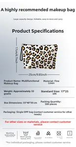Detailed view of leopard print cosmetic bag showing size dimensions of 25x17cm