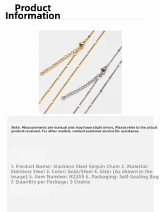 Detail of stainless steel sequin chain with 18k gold plating and lobster clasp for DIY