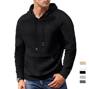 Men Hoodie Waffle Knit Long Sleeve Hooded Kangaroo Pocket Casual Slim Fit Urban Pullover Sweatshirt
