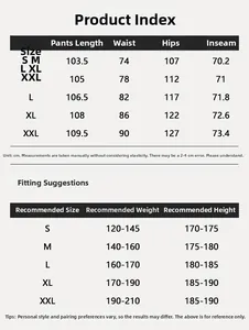 Detailed size chart for loose corduroy trousers including S to XXL with measurements