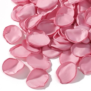 Pink silk artificial rose petals with curled burnt edges for wedding party decorations