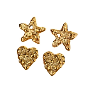 Vintage gold starfish and heart stud earrings with unique lava texture for women