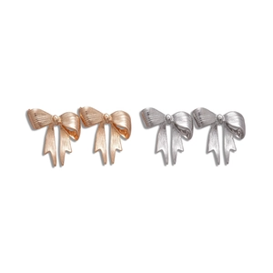 Metallic bow stud earrings in silver and rose gold finish for fashion accessories
