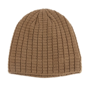 Classic brown ribbed knit beanie hat for men, warm winter skull cap in solid color