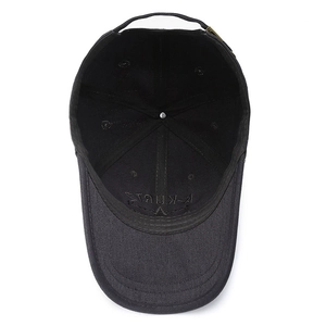 Casquette de baseball en coton noir avec structure à 6 panneaux et boucle de réglage en métal