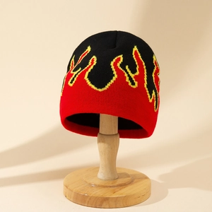 Flame Jacquard Knitted Beanie Hat Warm Acrylic Winter Skull Cap Men Women Hip Hop Style Streetwear