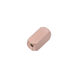 Detailed view of rose gold brushed titanium steel cuboid bead with round hole for DIY bracelets