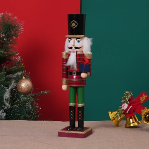 38cm wooden Nutcracker soldier music box with red and green festive outfit decorations