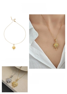 Detail of titanium steel starburst necklace showing exquisite eight-point star pendant set