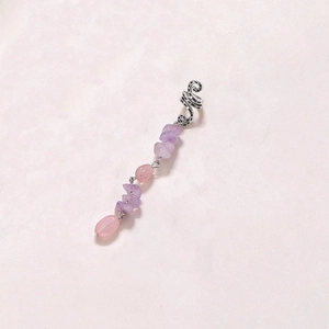Boho hair cuff with purple and pink natural stone charms on silver auspicious clouds clip
