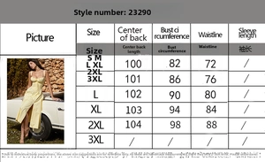 Detailed size chart for French style summer dress showing lengths and chest measurements