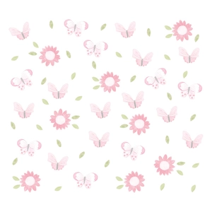 Watercolor pink butterfly and flower wall stickers set for DIY kids room decoration