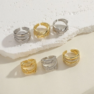 Adjustable gold and silver geometric rings with cubic zirconia inlay in six styles