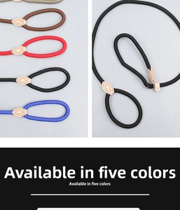 Macro detail of heavy-duty nylon braided slip lead with premium leather stopper for dog training