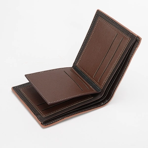 Classic bi-fold brown leather wallet for men with multiple card slots in 45-degree view